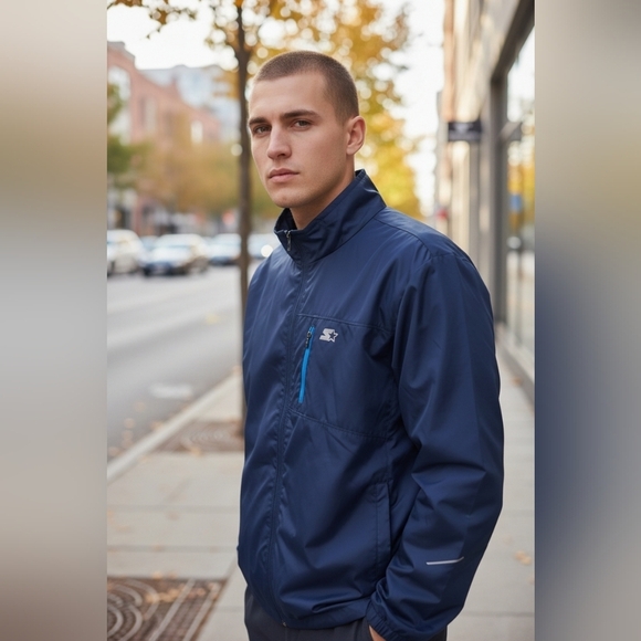 STARTER Other - VTG Starter Men’s Large Jacket Windbreaker Blue Mesh Lined Lightweight Full Zip